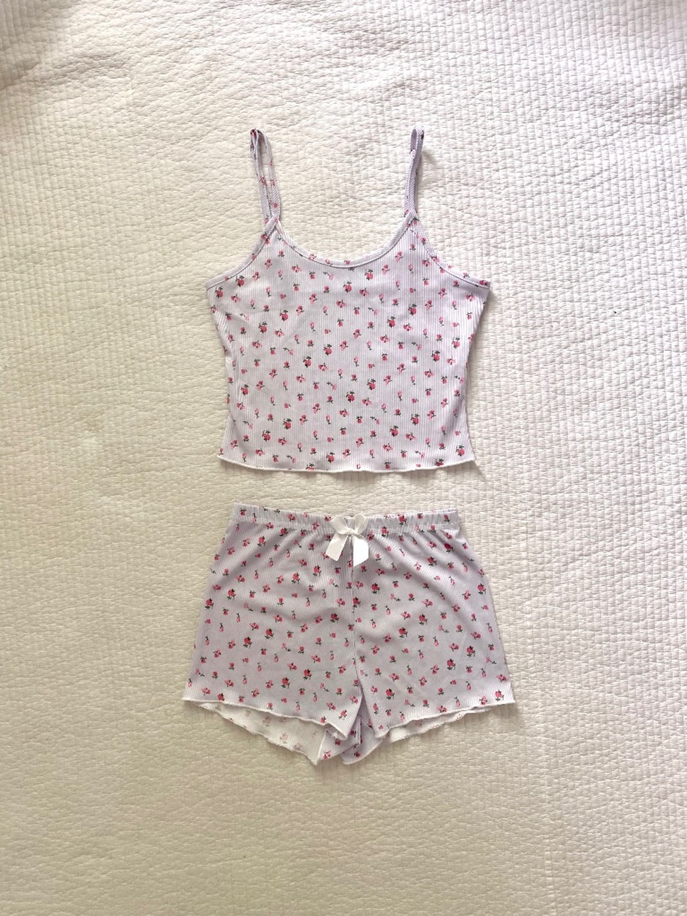 pink and white floral pajama set